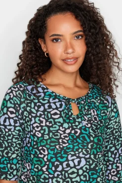 M&Co Womens Blue Leopard Print Tie Front Top><noscript><img width=