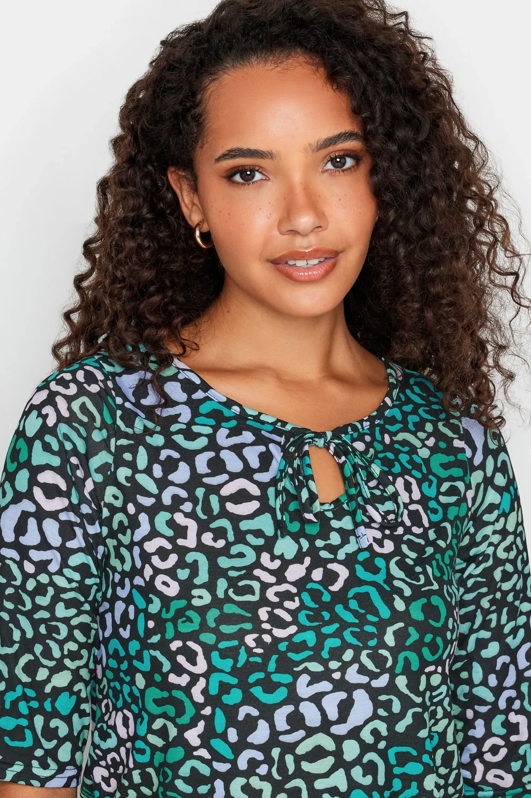 M&Co Womens Blue Leopard Print Tie Front Top>Women Long Sleeve Tops