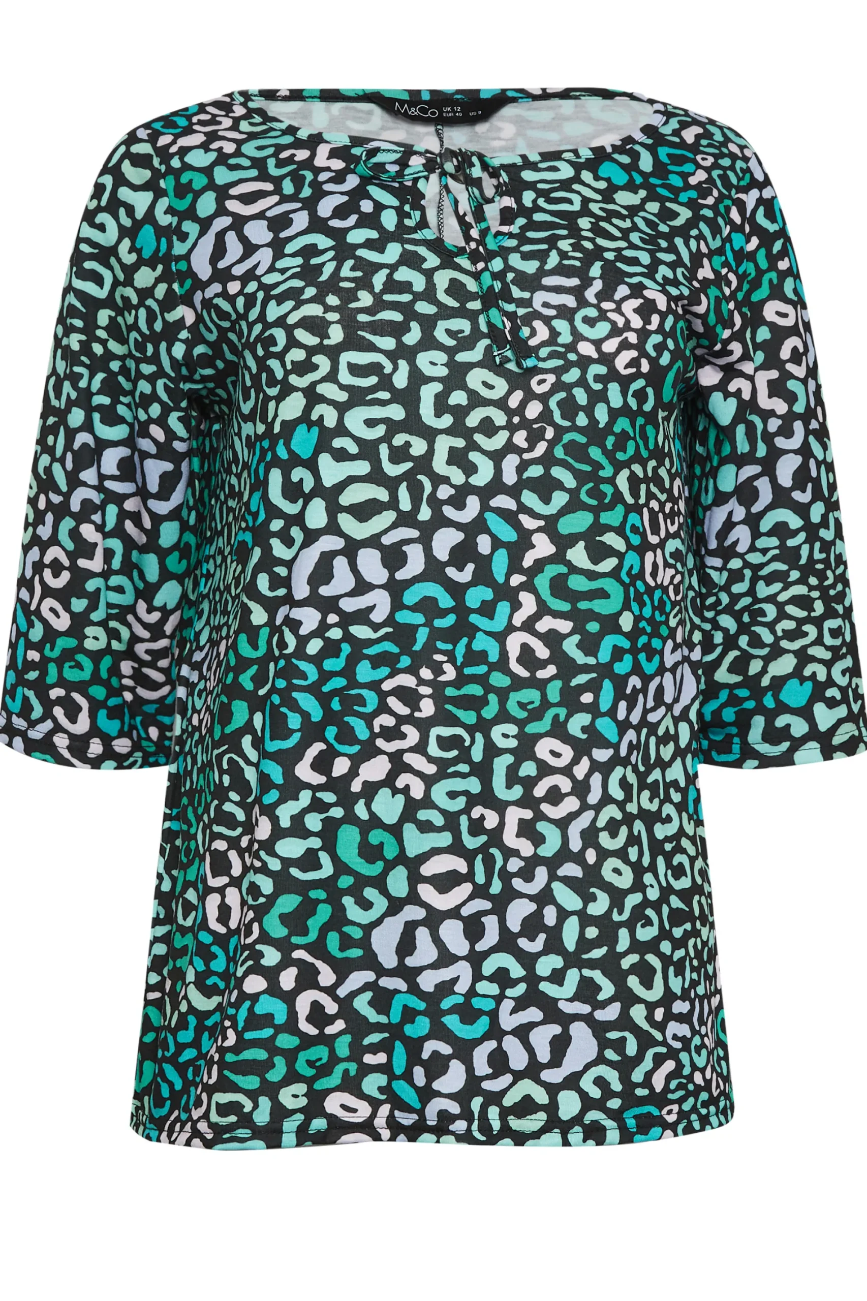 M&Co Womens Blue Leopard Print Tie Front Top>Women Long Sleeve Tops