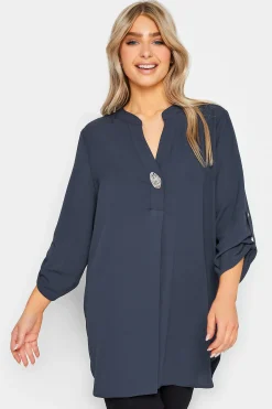 M&Co Womens Blue Long Sleeve Button Blouse>Women Shirts