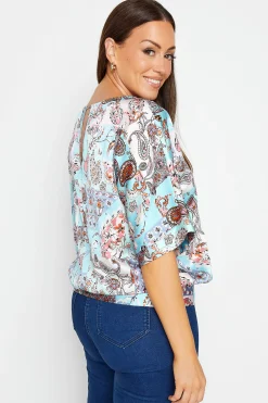 M&Co Womens Blue Paisley Print Short Sleeve Blouse><noscript><img width=