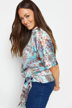 M&Co Womens Blue Paisley Print Short Sleeve Blouse><noscript><img width=