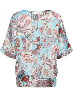 M&Co Womens Blue Paisley Print Short Sleeve Blouse><noscript><img width=
