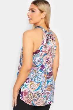 M&Co Womens Blue Paisley Print Halter Neck Blouse><noscript><img width=