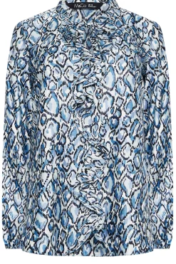 M&Co Womens Blue Snake Print Tie Neck Blouse><noscript><img width=