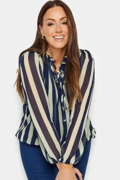M&Co Womens Blue Stripe Tie Neck Blouse><noscript><img width=