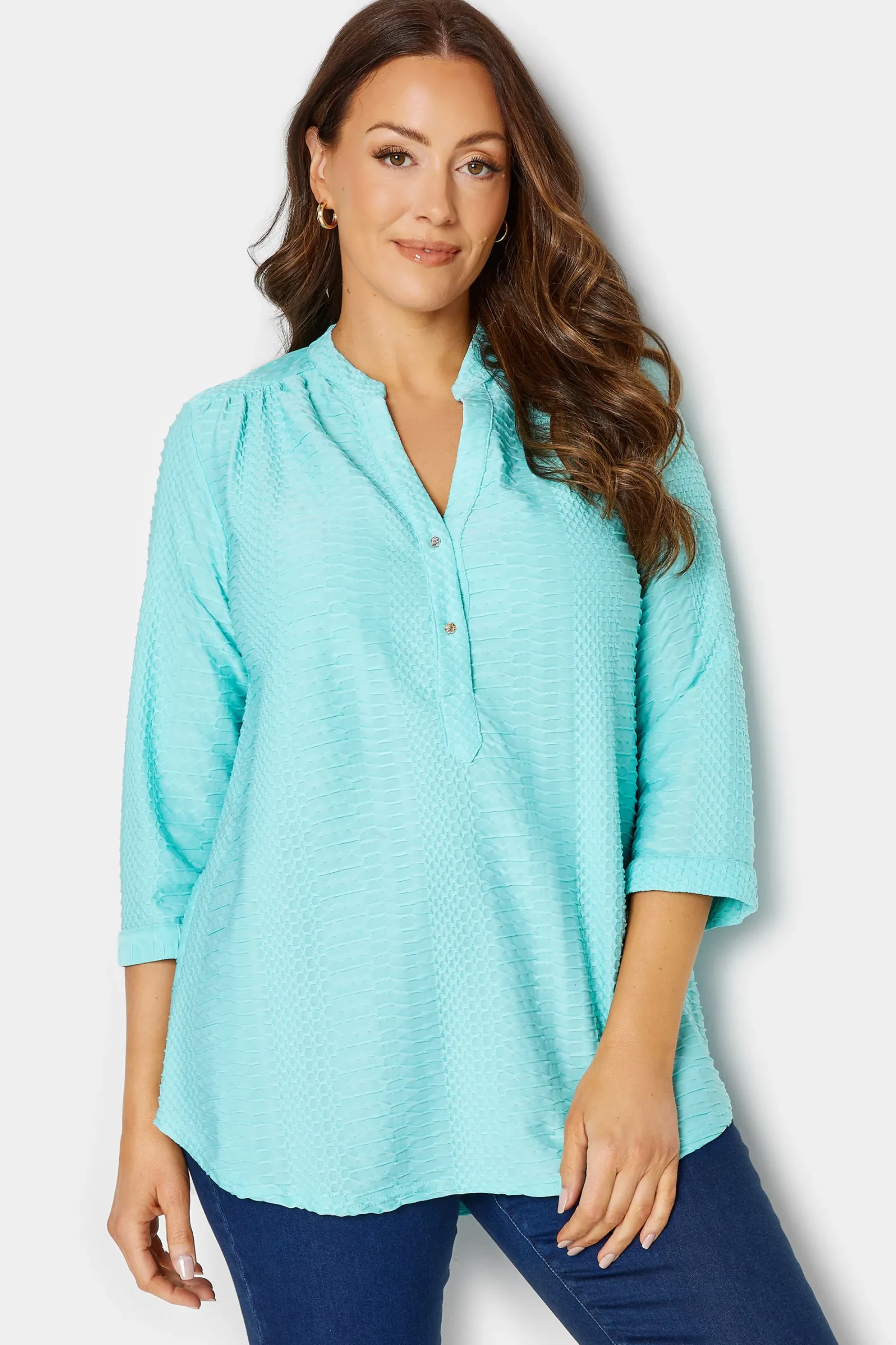 M&Co Womens Blue Textured Placket Shirt>Women Shirts
