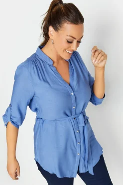M&Co Womens Blue Tie Waist Blouse>Women Shirts