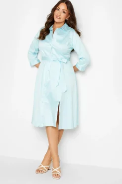 M&Co Womens Blue Tie Waist Cotton Shirt Dress>Women Wedding Guest Dresses