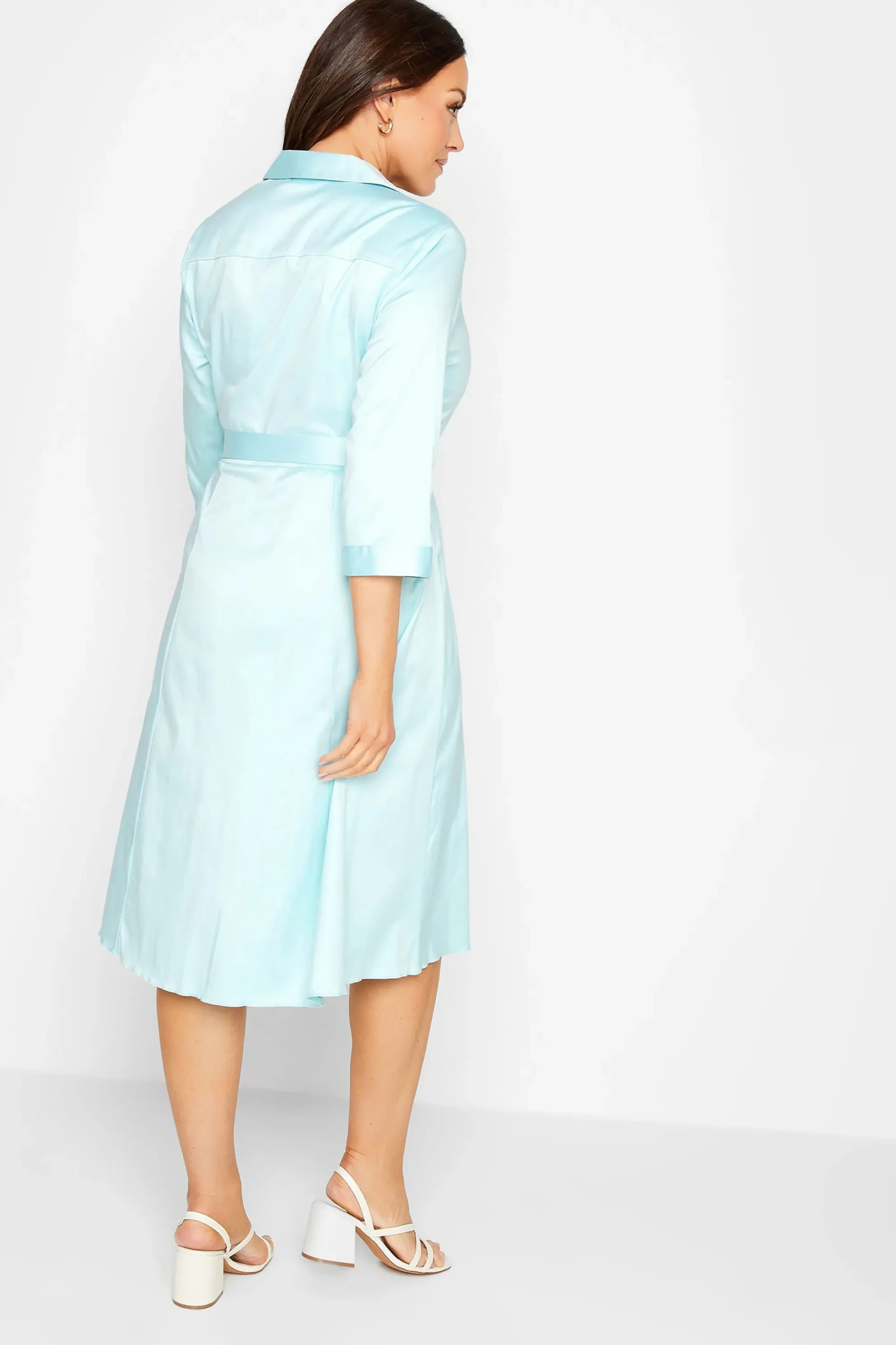 M&Co Womens Blue Tie Waist Cotton Shirt Dress>Women Wedding Guest Dresses