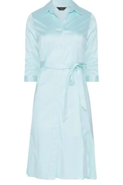 M&Co Womens Blue Tie Waist Cotton Shirt Dress><noscript><img width=