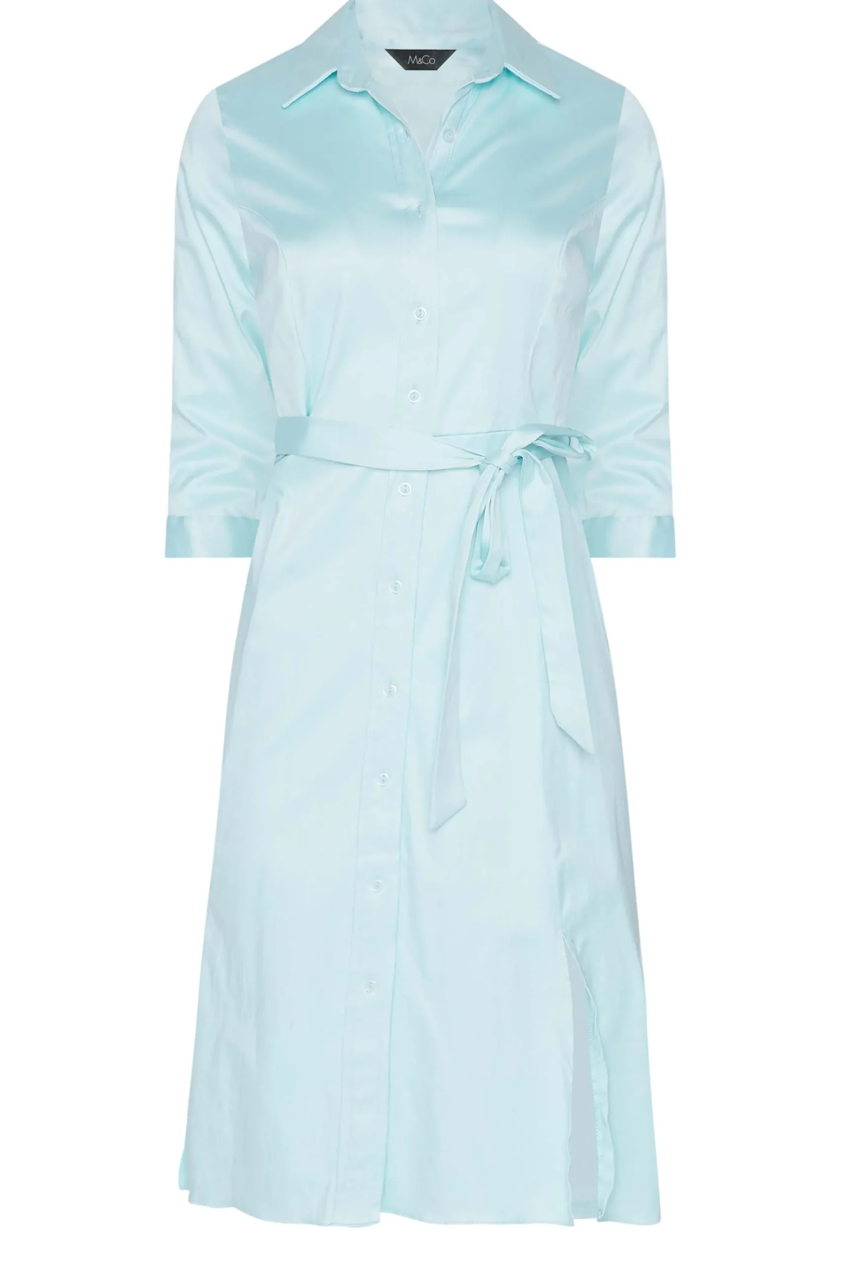 M&Co Womens Blue Tie Waist Cotton Shirt Dress>Women Wedding Guest Dresses