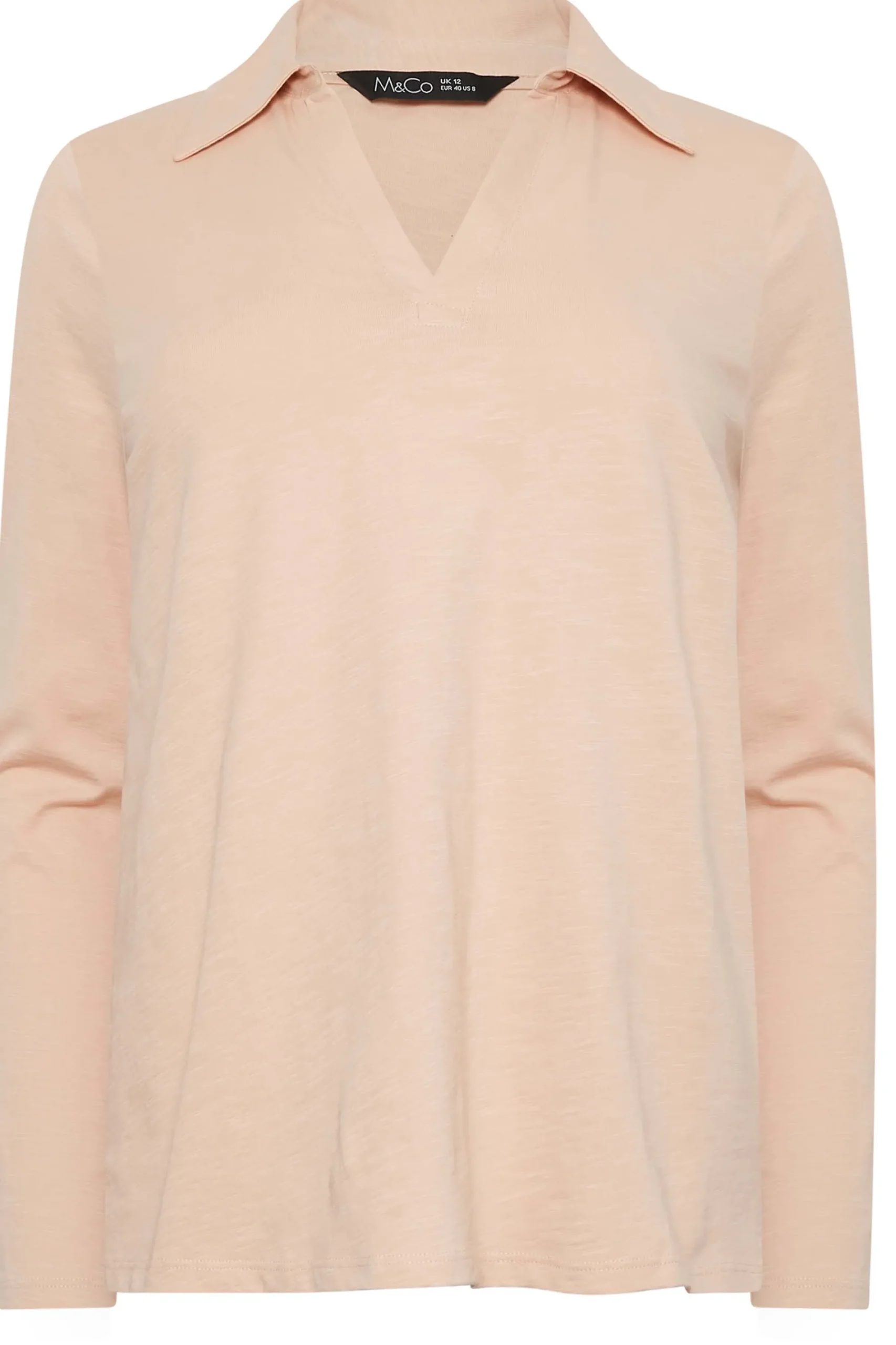 M&Co Womens Blush Pink Collared Long Sleeve Cotton Top>Women T-Shirts