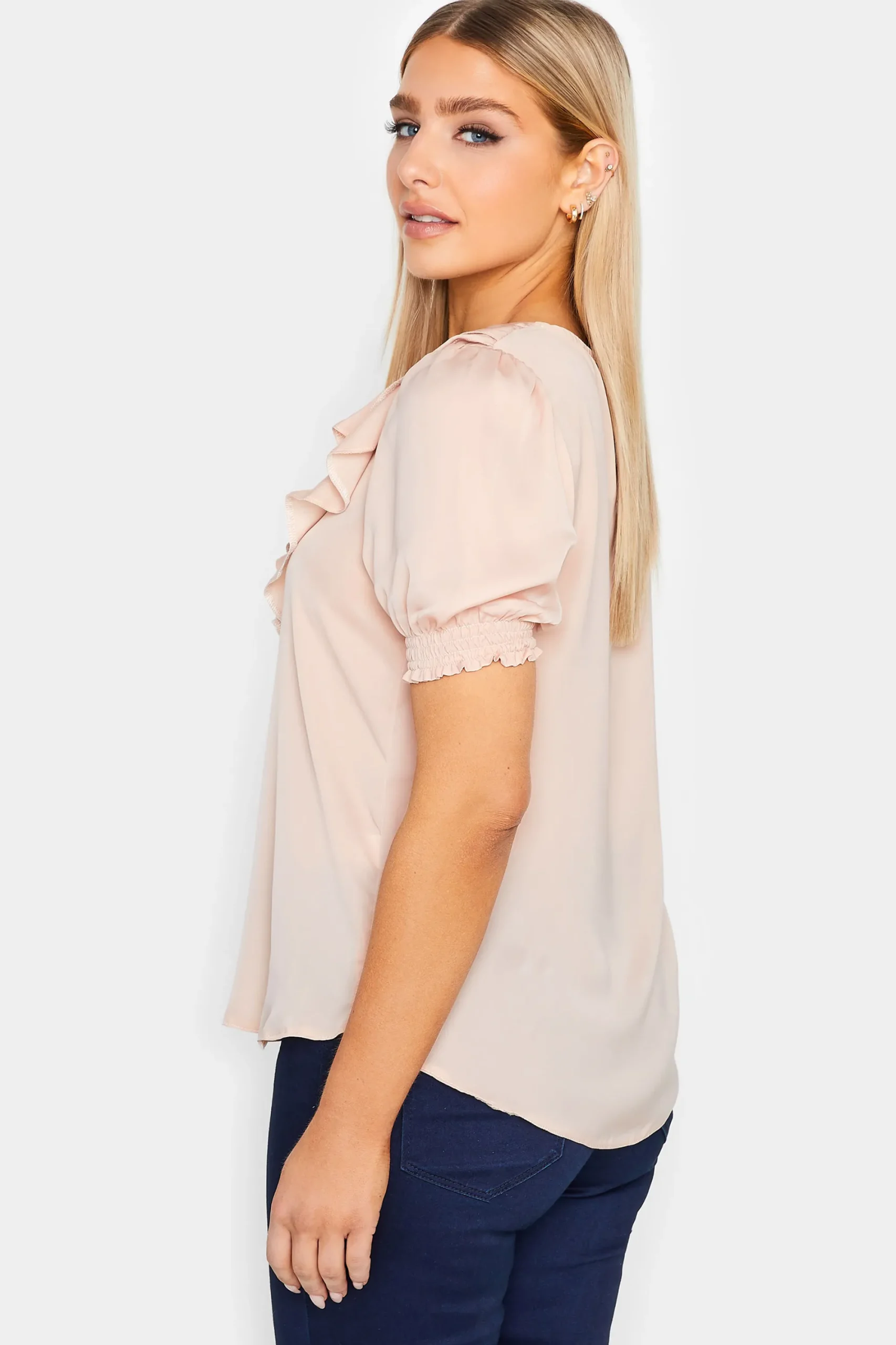 M&Co Womens Blush Pink Frill Front Blouse>Women Short Sleeve Tops