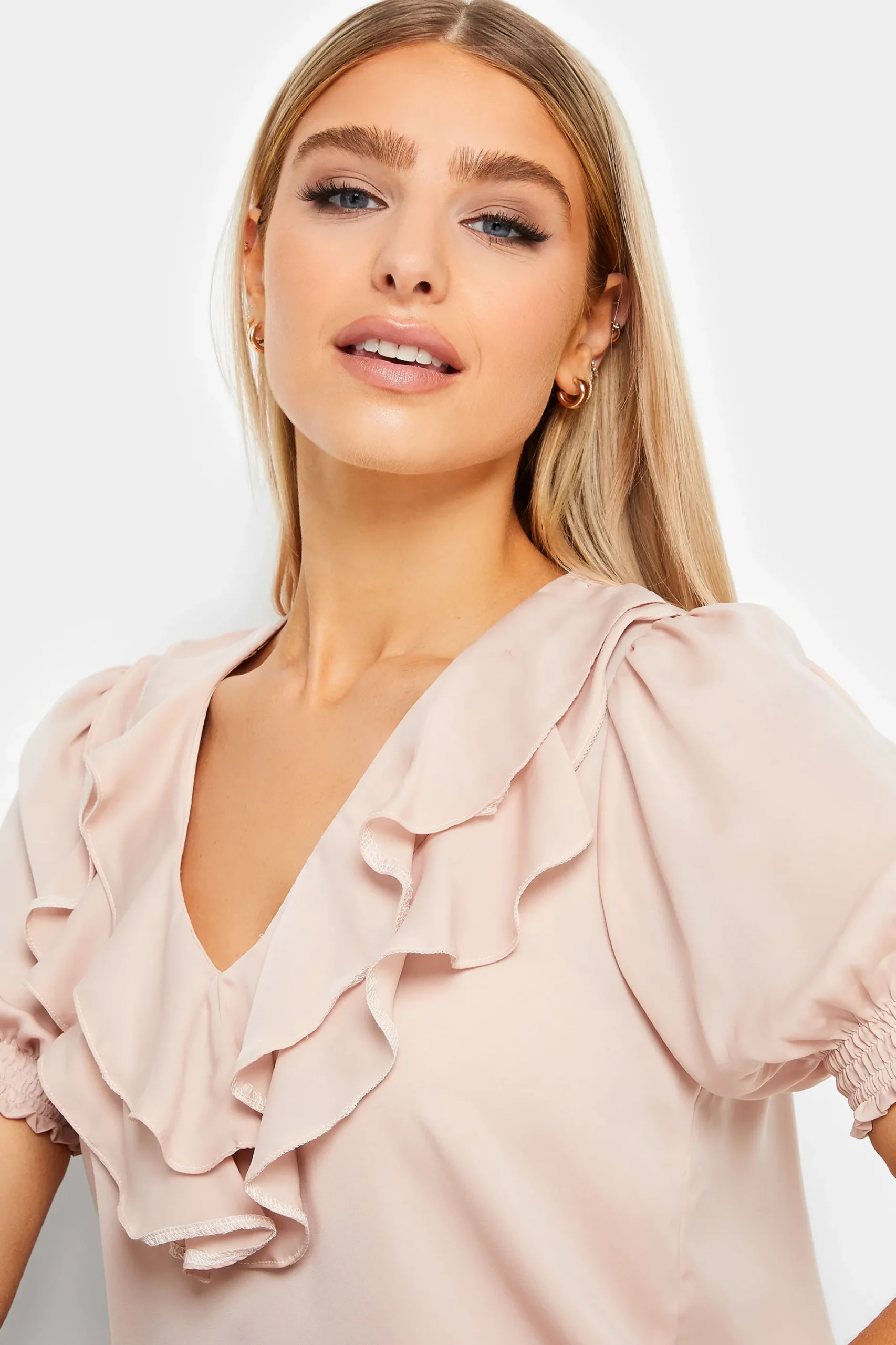 M&Co Womens Blush Pink Frill Front Blouse>Women Short Sleeve Tops