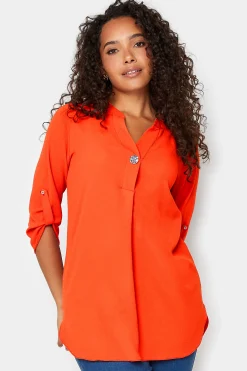 M&Co Womens Bright Orange Statement Button Tab Sleeve Shirt>Women Shirts