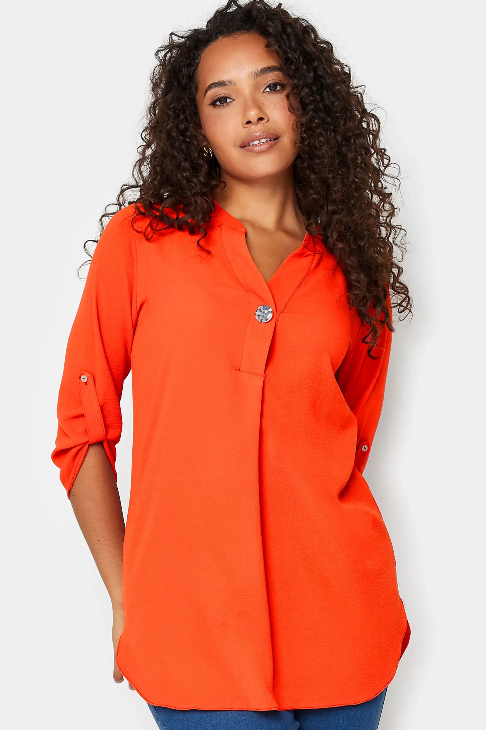 M&Co Womens Bright Orange Statement Button Tab Sleeve Shirt>Women Shirts