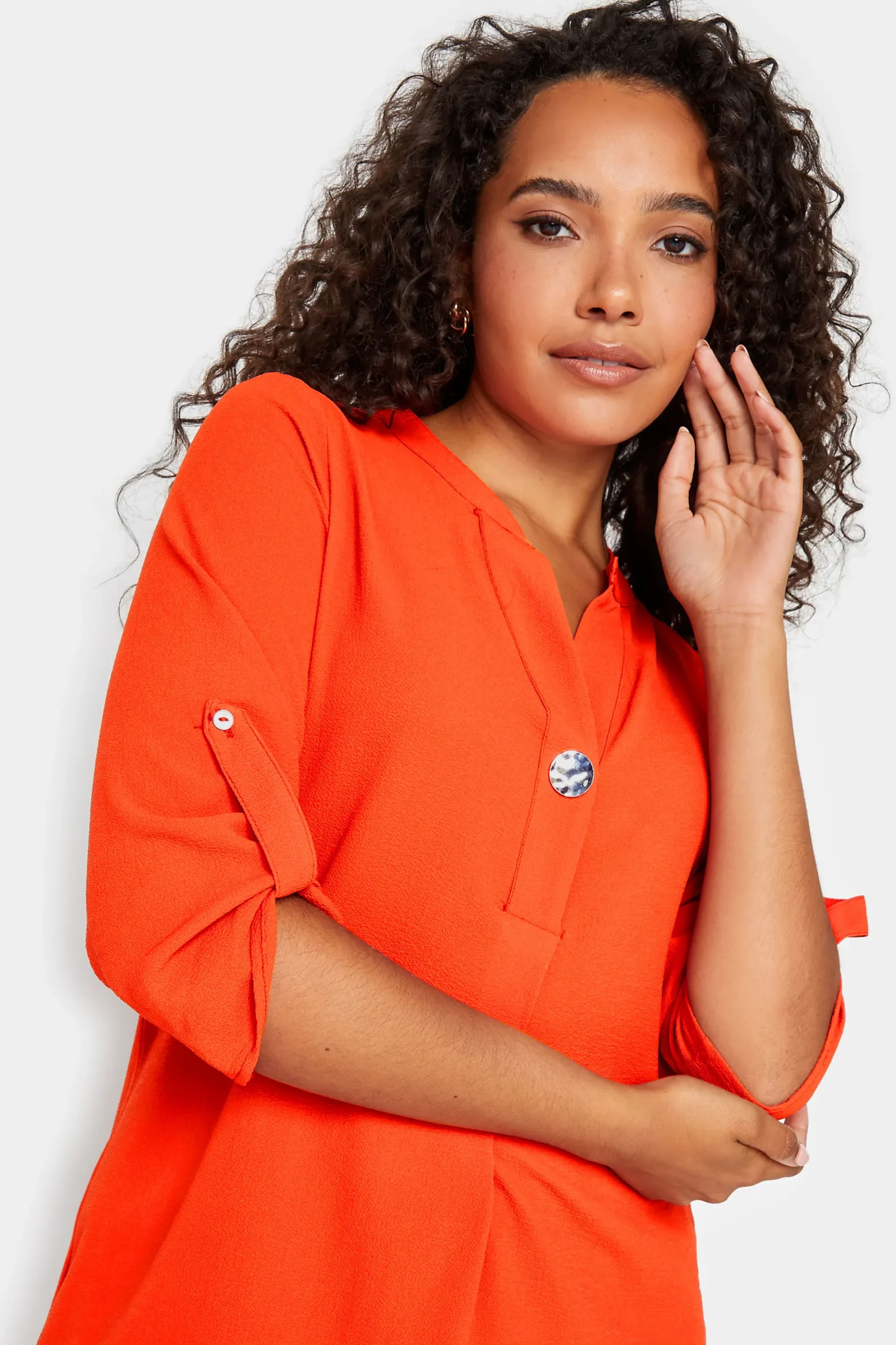 M&Co Womens Bright Orange Statement Button Tab Sleeve Shirt>Women Shirts