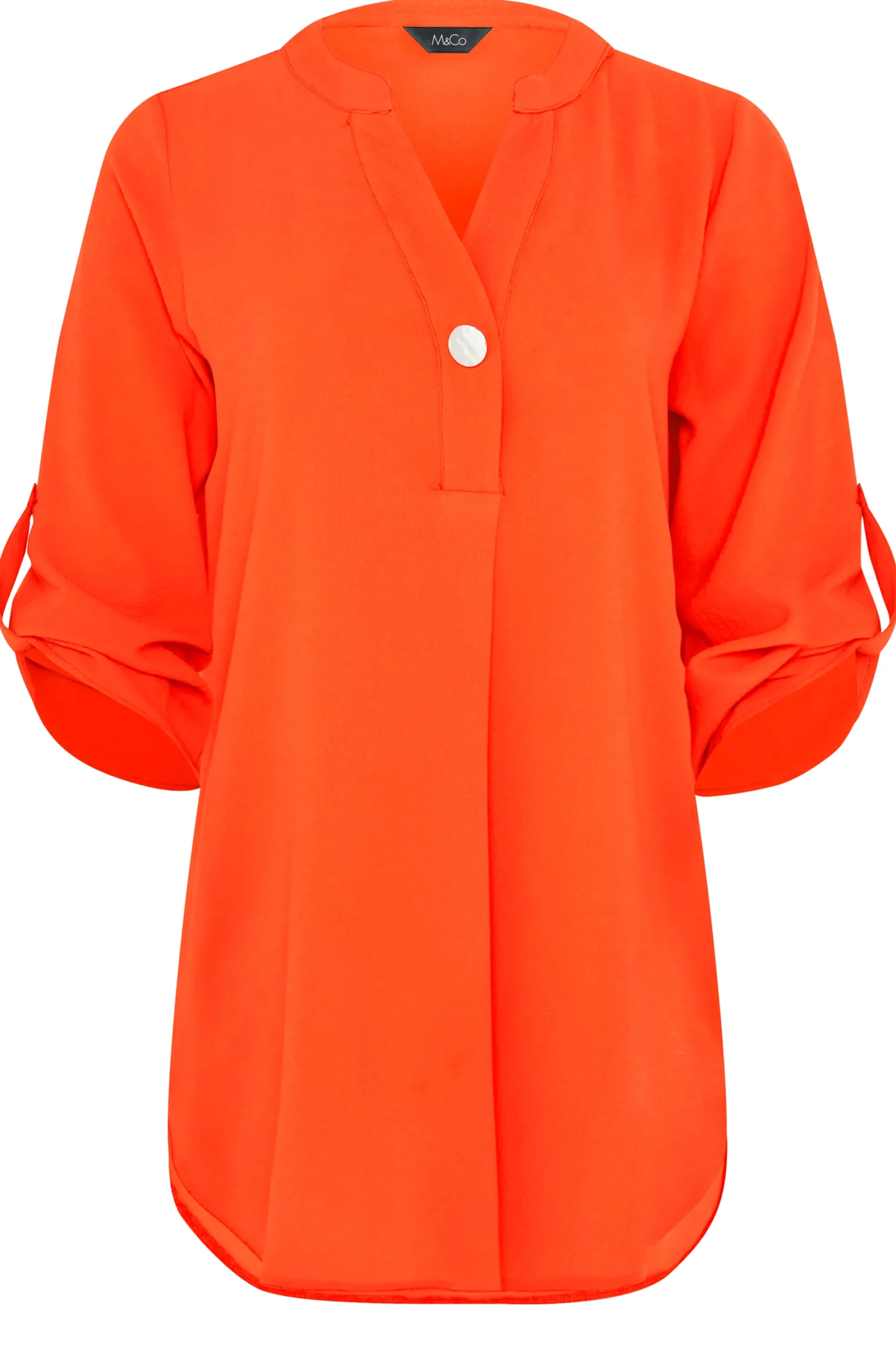 M&Co Womens Bright Orange Statement Button Tab Sleeve Shirt>Women Shirts