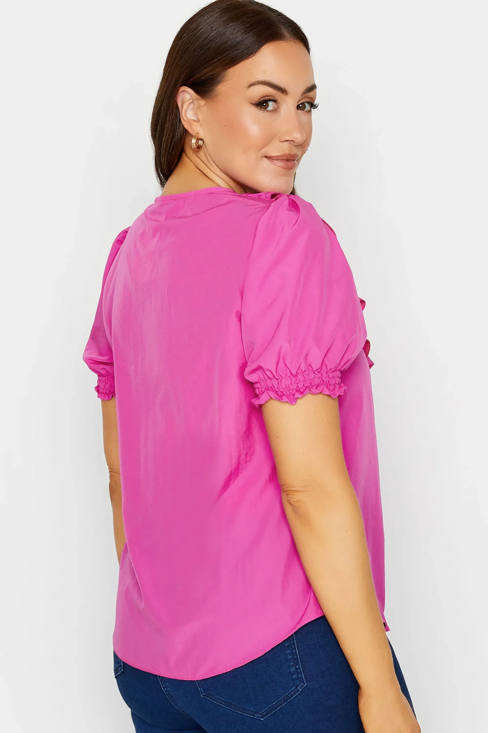M&Co Womens Bright Pink Frill Front Blouse>Women Short Sleeve Tops