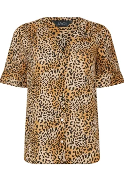 M&Co Womens Brown Animal Print Frill Sleeve Button Through Blouse><noscript><img width=