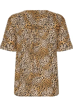 M&Co Womens Brown Animal Print Frill Sleeve Button Through Blouse><noscript><img width=
