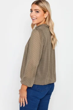 M&Co Womens Brown Dobby Tie Neck Blouse><noscript><img width=