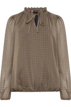 M&Co Womens Brown Dobby Tie Neck Blouse><noscript><img width=