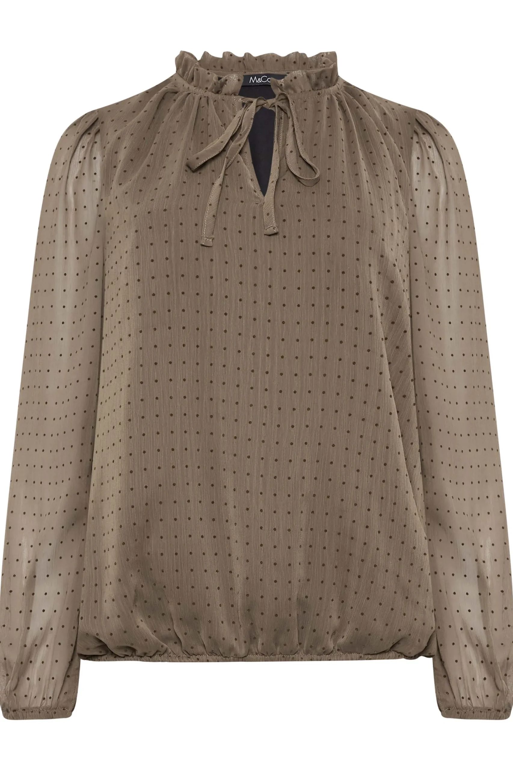 M&Co Womens Brown Dobby Tie Neck Blouse>Women Long Sleeve Tops