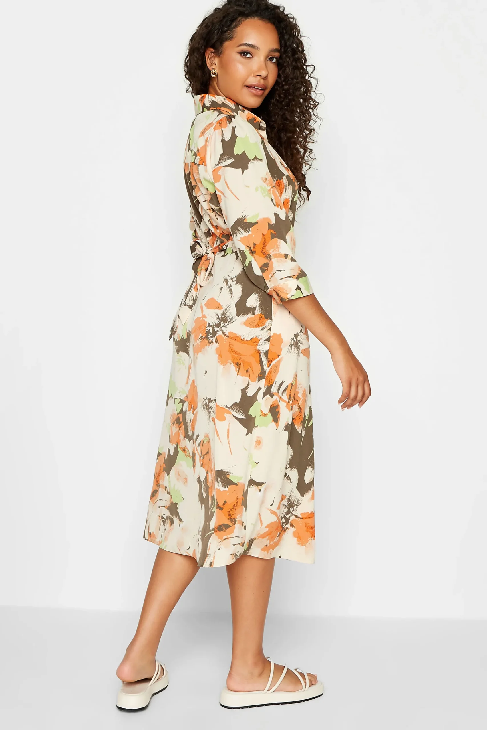M&Co Womens Brown Floral Print Button Through Shirt Dress>Women Wedding Guest Dresses