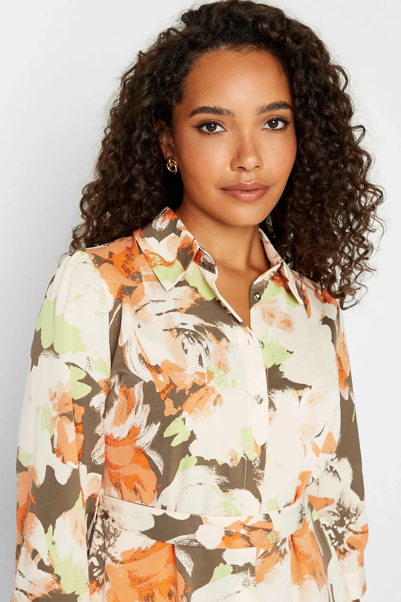 M&Co Womens Brown Floral Print Button Through Shirt Dress>Women Wedding Guest Dresses