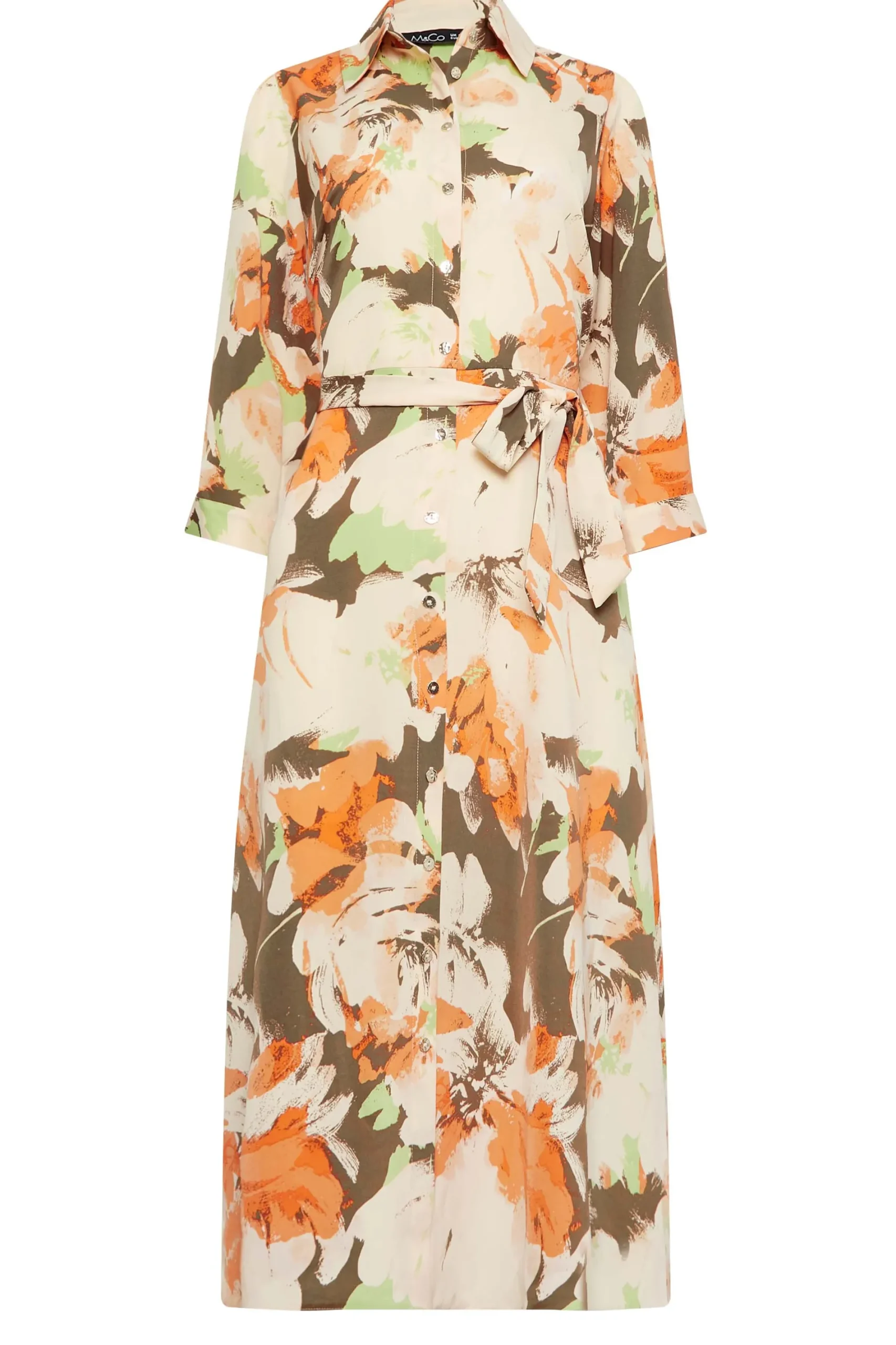 M&Co Womens Brown Floral Print Button Through Shirt Dress>Women Wedding Guest Dresses