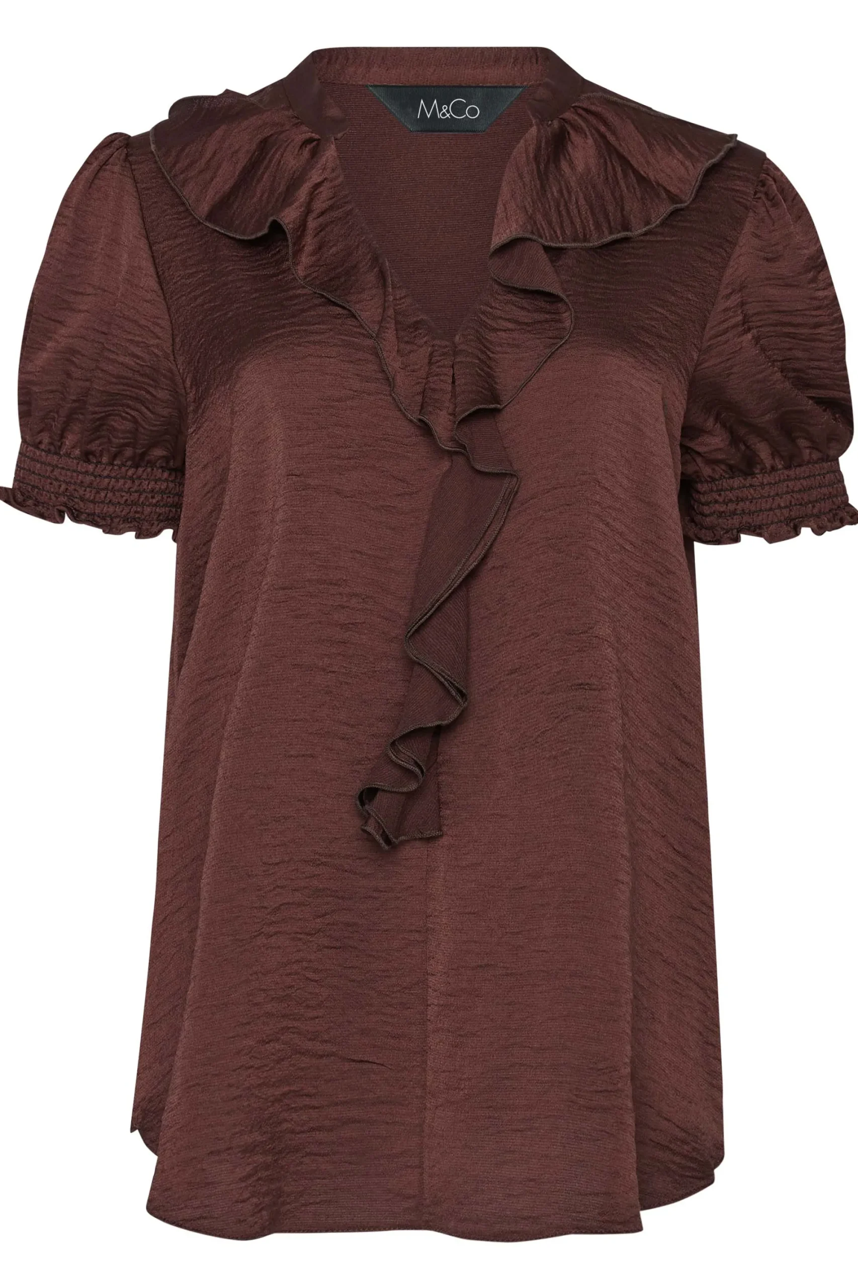 M&Co Womens Brown Frill Satin Blouse>Women Short Sleeve Tops