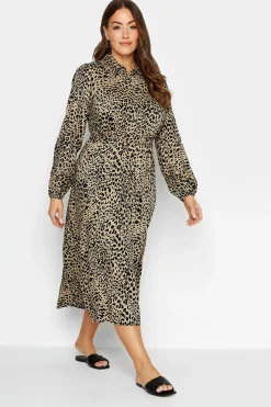 M&Co Womens Brown Leopard Print Midaxi Shirt Dress>Women Shirt Dresses