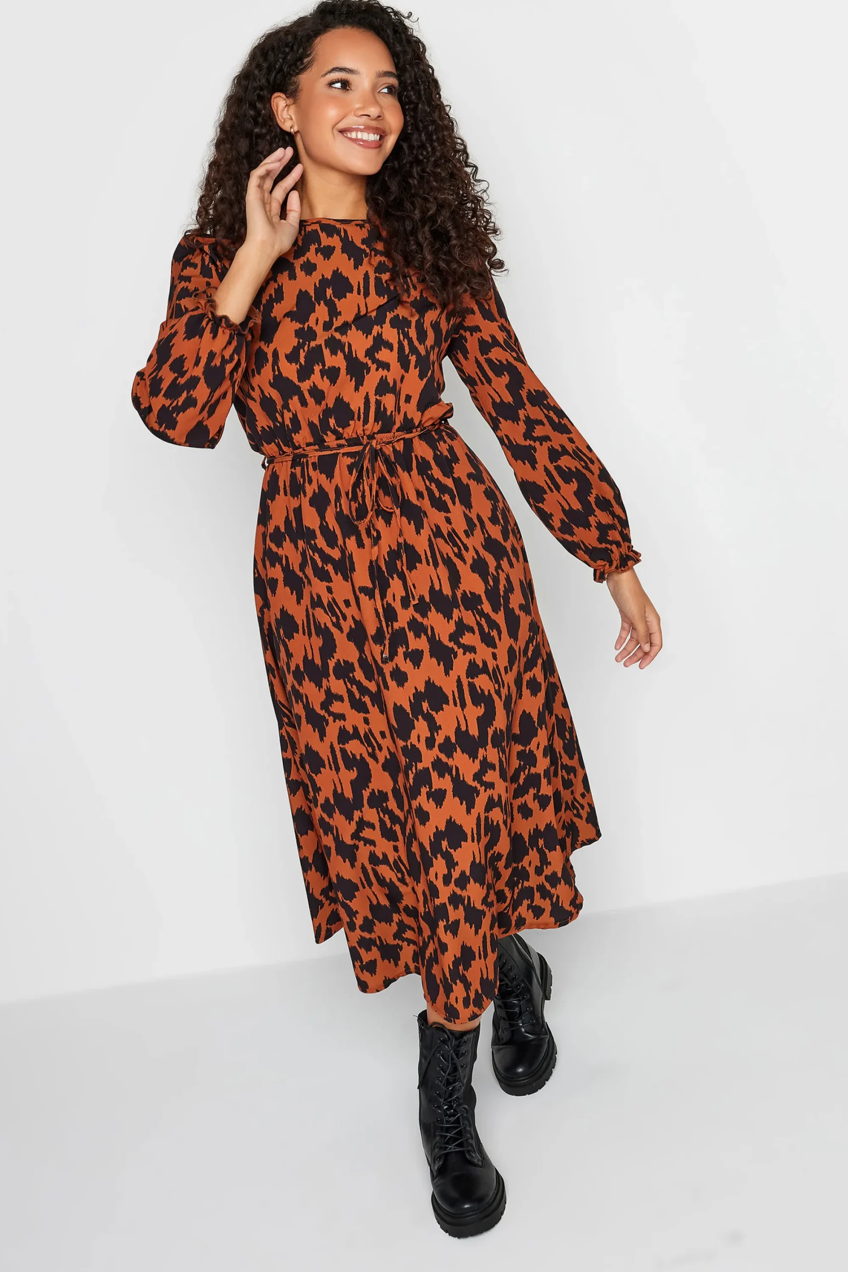 M&Co Womens Brown Leopard Print Smock Dress>Women Midi Dresses