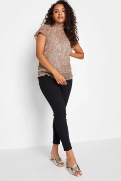 M&Co Womens Brown Paisley Print Glitter Blouse>Women Short Sleeve Tops