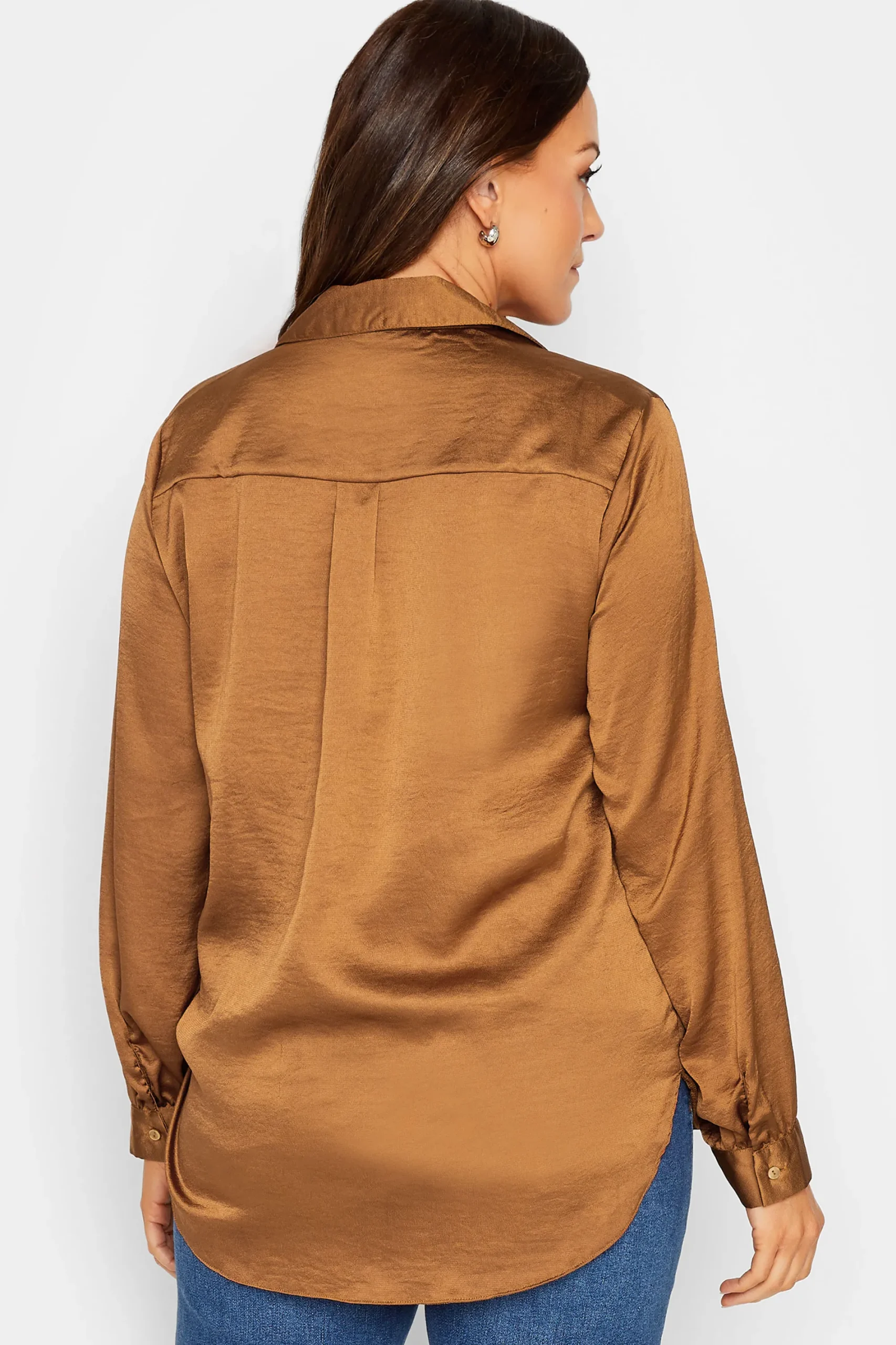 M&Co Womens Brown Satin Shirt>Women Shirts