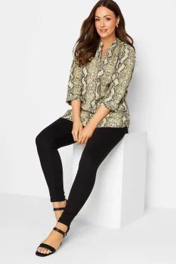 M&Co Womens Brown Snake Print Half Placket Shirt>Women Shirts