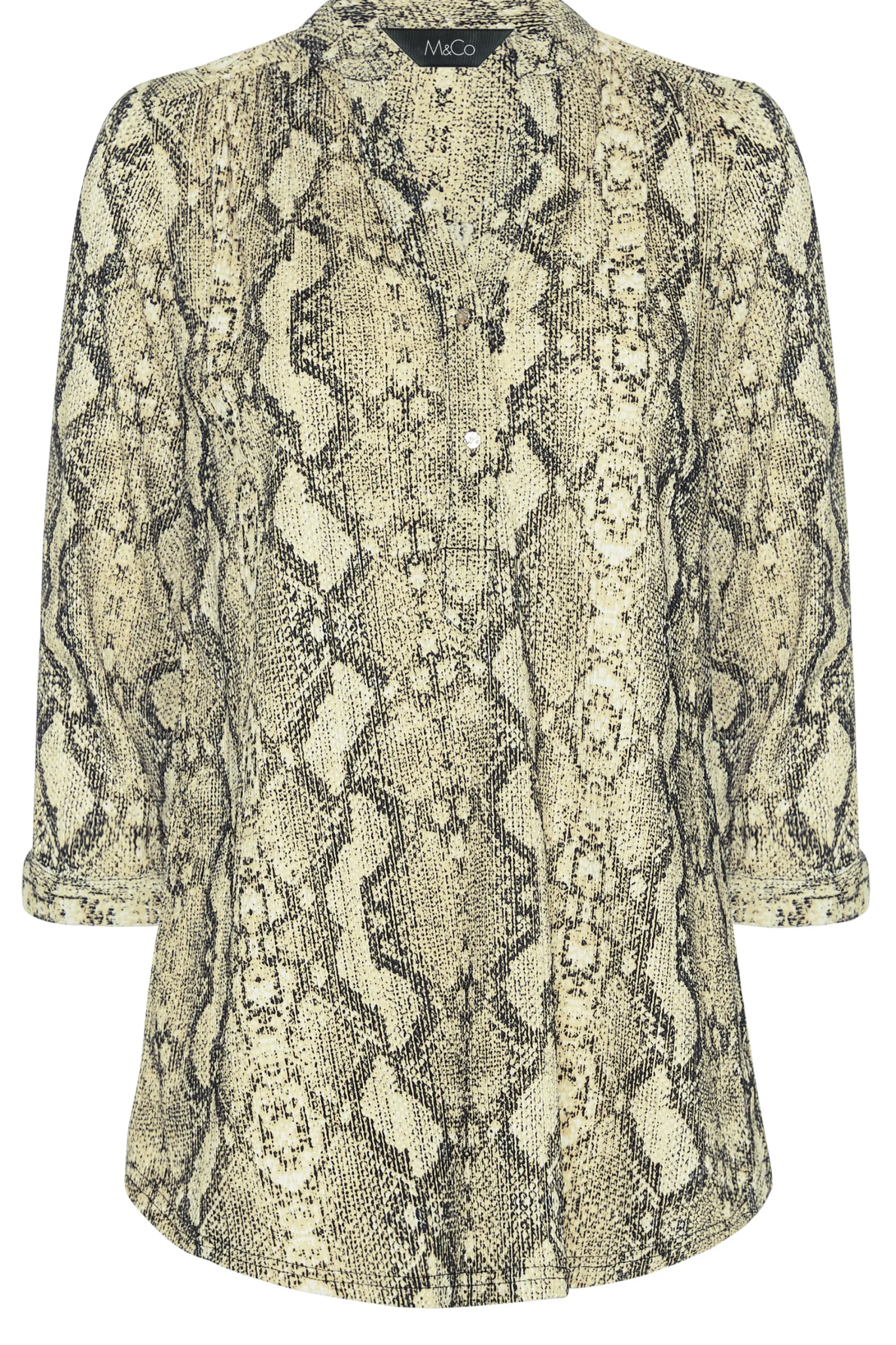 M&Co Womens Brown Snake Print Half Placket Shirt>Women Shirts