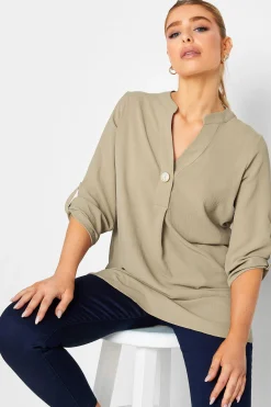 M&Co Womens Brown Statement Button Tab Sleeve Shirt>Women Shirts