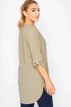 M&Co Womens Brown Statement Button Tab Sleeve Shirt><noscript><img width=