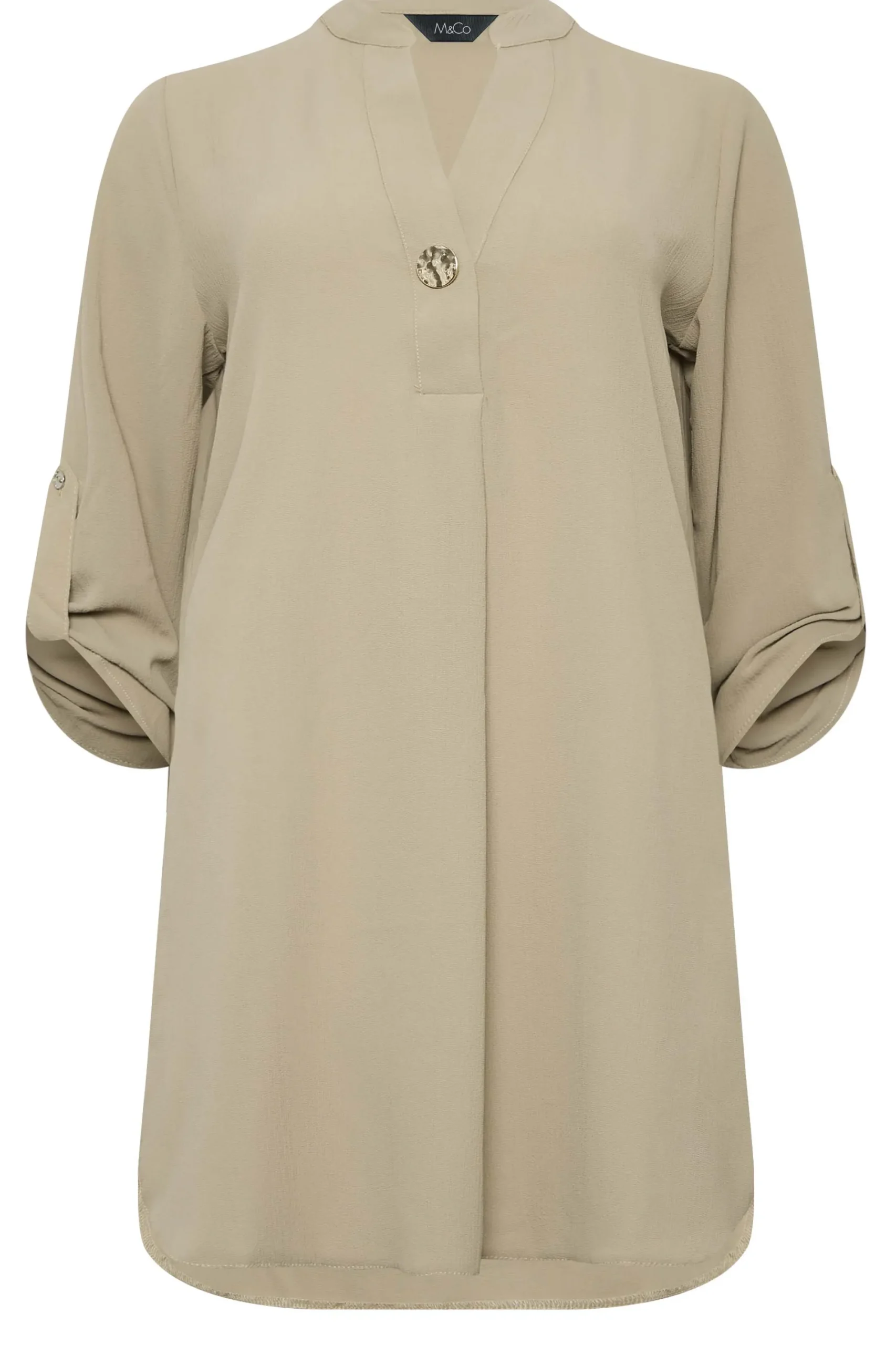 M&Co Womens Brown Statement Button Tab Sleeve Shirt>Women Shirts