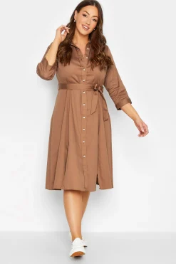 M&Co Womens Brown Tie Waist Shirt Dress>Women Wedding Guest Dresses