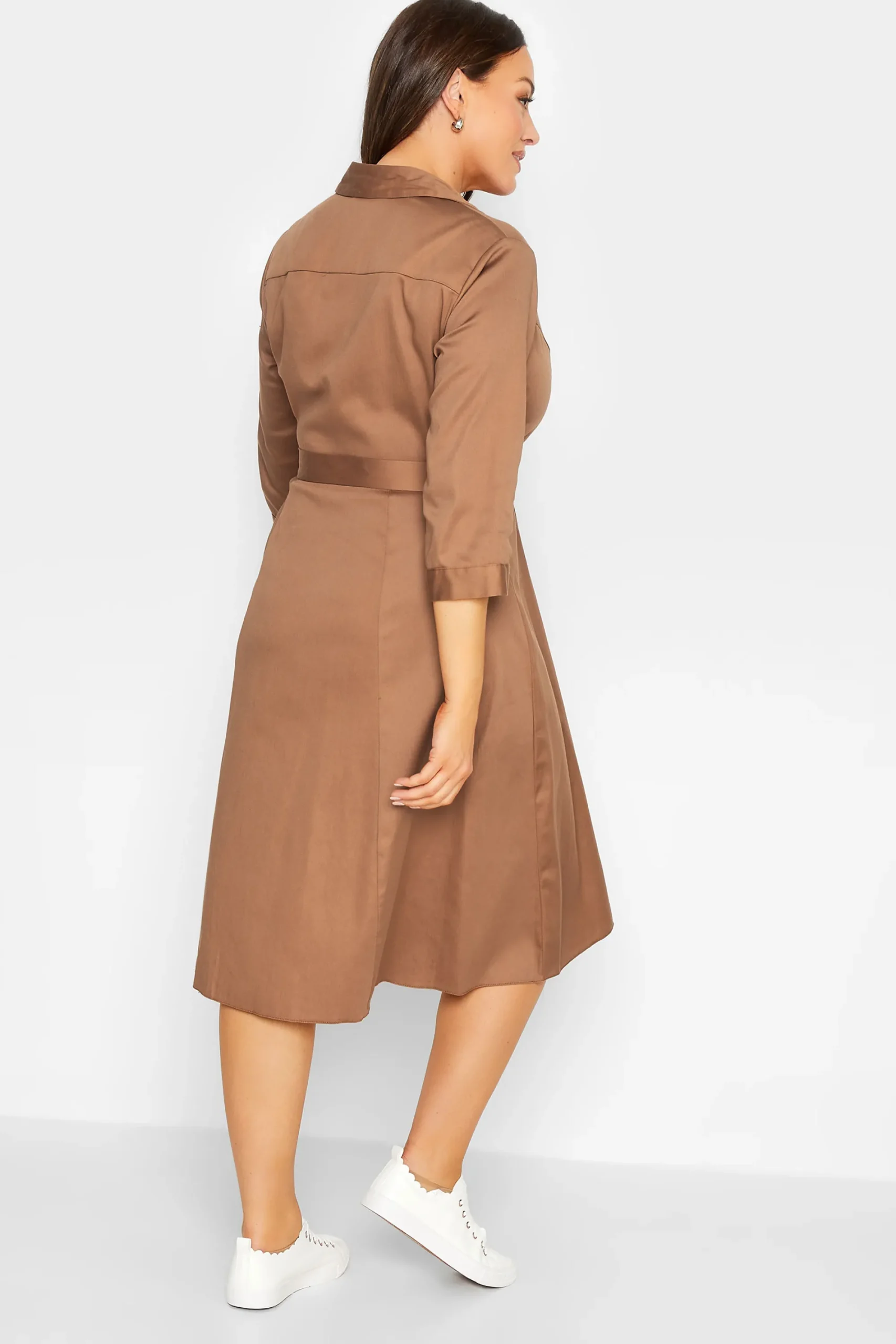M&Co Womens Brown Tie Waist Shirt Dress>Women Wedding Guest Dresses