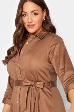 M&Co Womens Brown Tie Waist Shirt Dress><noscript><img width=