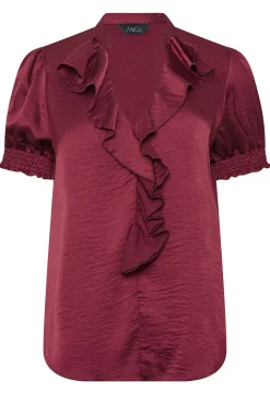 M&Co Womens Burgundy Red Frill Satin Blouse><noscript><img width=