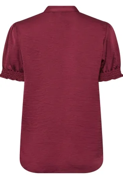 M&Co Womens Burgundy Red Frill Satin Blouse><noscript><img width=