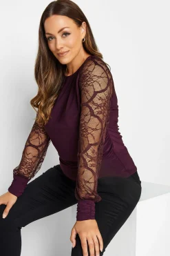 M&Co Womens Burgundy Red Lace Long Sleeve Top>Women Blouses
