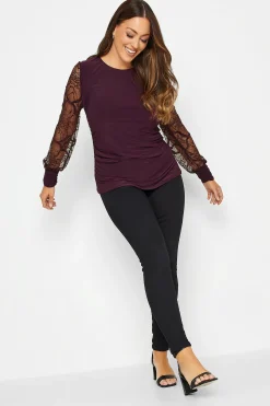 M&Co Womens Burgundy Red Lace Long Sleeve Top>Women Blouses