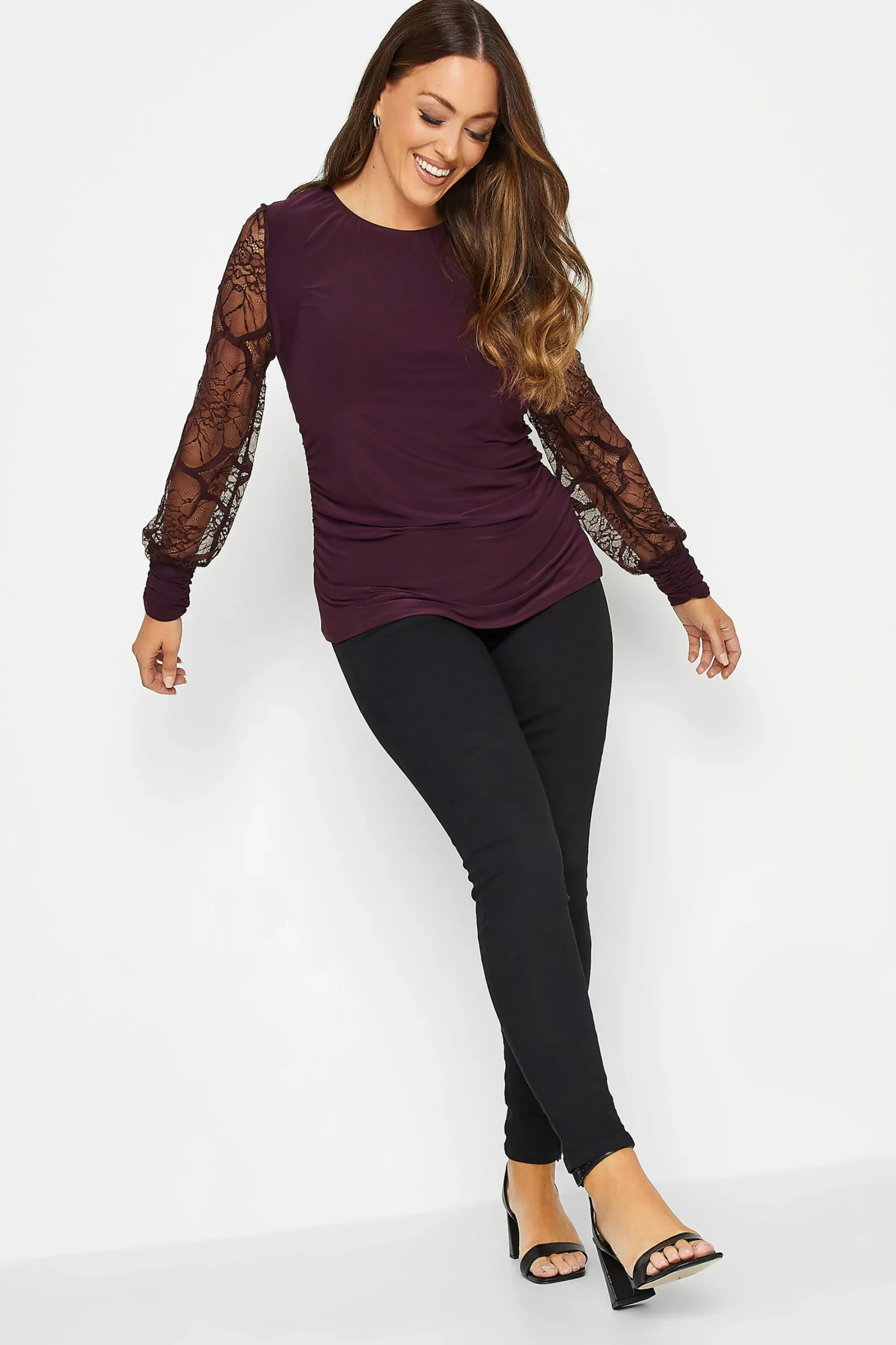 M&Co Womens Burgundy Red Lace Long Sleeve Top>Women Blouses
